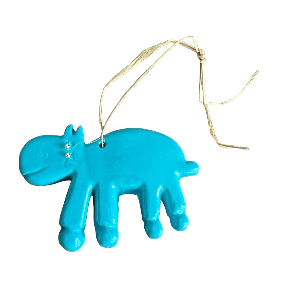 🍭6/$30 Handmade Light Blue Artisan Hippo Christmas Ornament